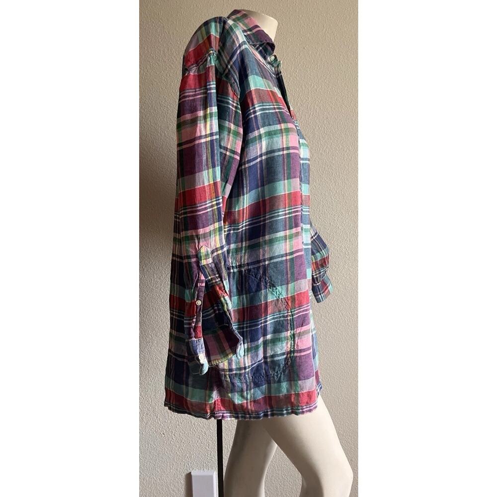 Polo Ralph Lauren Linen Madras Plaid Tunic Shirt Dress Cover Up Size 4 Coastal - Picture 3 of 16